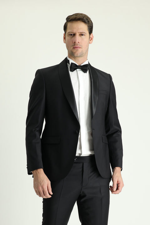 Black 7 Drop Slim Fit Narrow Cut Shawl Collar Tuxedo & Groom Suit