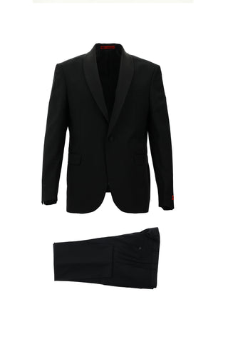  Siyah 7 Drop Slim Fit Dar Kesim Şal Yaka Yünlü Smokin & Damatlık
