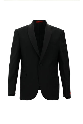 Siyah 7 Drop Slim Fit Dar Kesim Şal Yaka Yünlü Smokin & Damatlık