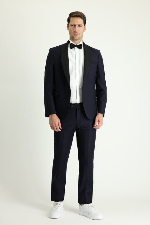 Dark Navy 7 Drop Slim Fit Narrow Cut Shawl Collar Tuxedo & Groom Suit