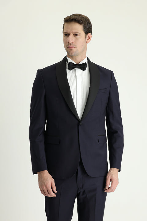 Dark Navy 7 Drop Slim Fit Narrow Cut Shawl Collar Tuxedo & Groom Suit