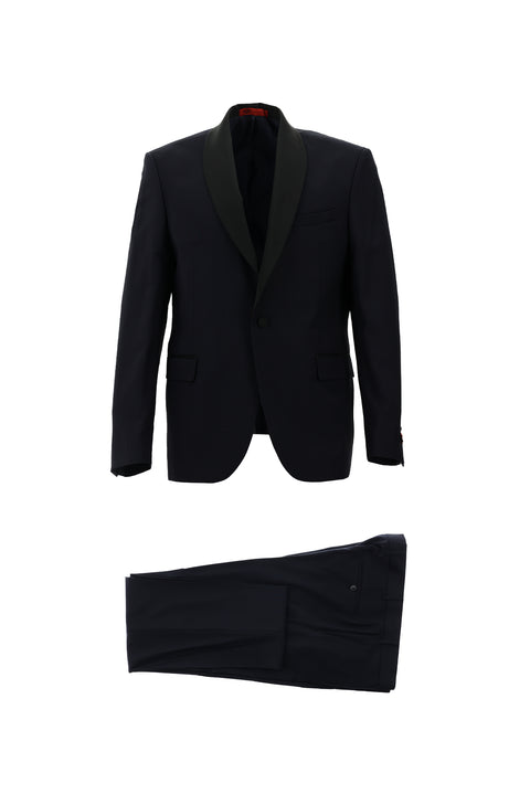Dark Navy 7 Drop Slim Fit Narrow Cut Shawl Collar Tuxedo & Groom Suit
