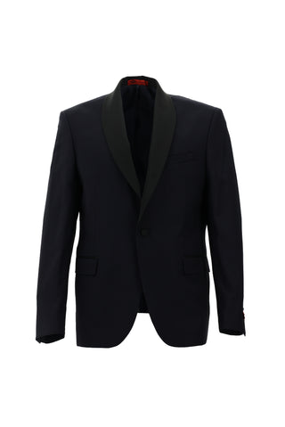  Koyu Lacivert 7 Drop Slim Fit Dar Kesim Şal Yaka Yünlü Smokin & Damatlık