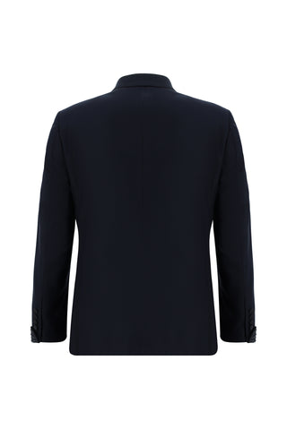  Koyu Lacivert 7 Drop Slim Fit Dar Kesim Sivri Yaka Yelekli Smokin & Damatlık