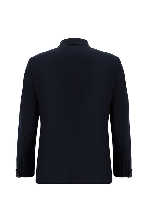 Koyu Lacivert 7 Drop Slim Fit Dar Kesim Sivri Yaka Yelekli Smokin & Damatlık