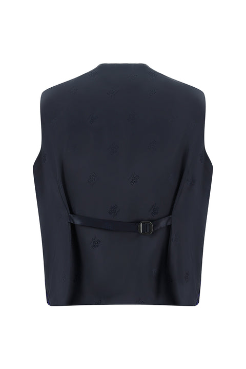 Koyu Lacivert 7 Drop Slim Fit Dar Kesim Sivri Yaka Yelekli Smokin & Damatlık