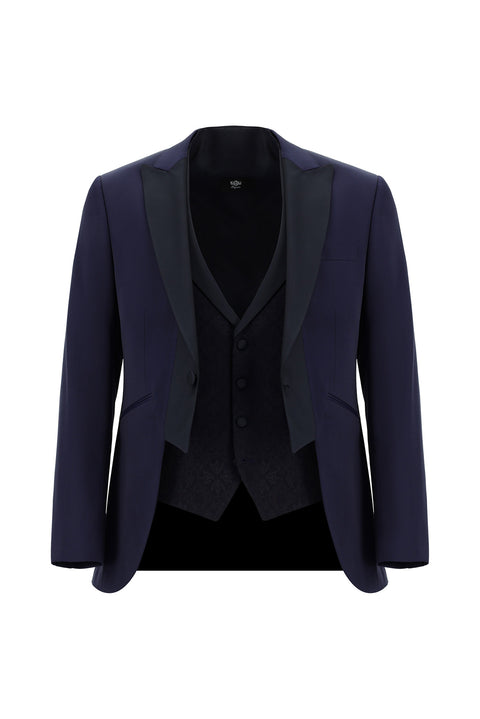 Mavi 7 Drop Slim Fit Dar Kesim Mono Yaka Yelekli Smokin & Damatlık