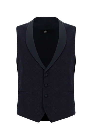  Mavi Slim Fit Dar Kesim Mono Yaka Yelekli Smokin & Damatlık