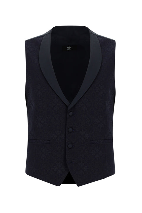 Mavi 7 Drop Slim Fit Dar Kesim Mono Yaka Yelekli Smokin & Damatlık