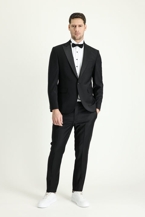 Black 7 Drop Super Slim Fit Extra Narrow Cut Pointed Collar Tuxedo & Groom Suit