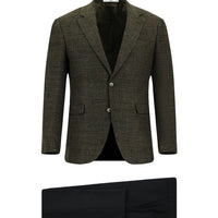 Orta Haki 6 Drop Regular Fit Standart Kesim Yünlü Desenli Kombinli Takım Elbise