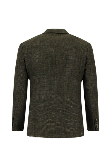  Orta Haki Slim Fit Dar Kesim Yünlü Desenli Kombinli Takım Elbise