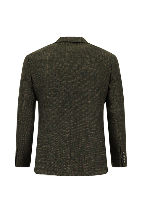 Orta Haki 7 Drop Slim Fit Dar Kesim Yünlü Desenli Kombinli Takım Elbise