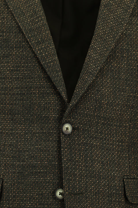 Orta Haki 7 Drop Slim Fit Dar Kesim Yünlü Desenli Kombinli Takım Elbise