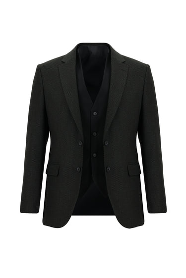 Koyu Antrasit Slim Fit Dar Kesim Kombinli Yelekli Takım Elbise