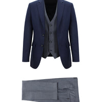 Açık Lacivert 7 Drop Slim Fit Dar Kesim Kombinli Yelekli Takım Elbise