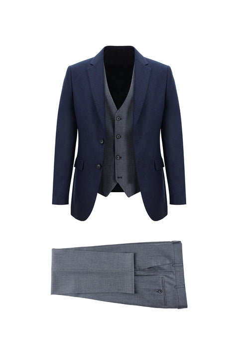 Açık Lacivert 7 Drop Slim Fit Dar Kesim Kombinli Yelekli Takım Elbise