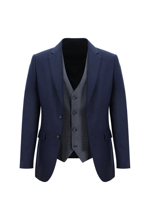 Açık Lacivert 7 Drop Slim Fit Dar Kesim Kombinli Yelekli Takım Elbise