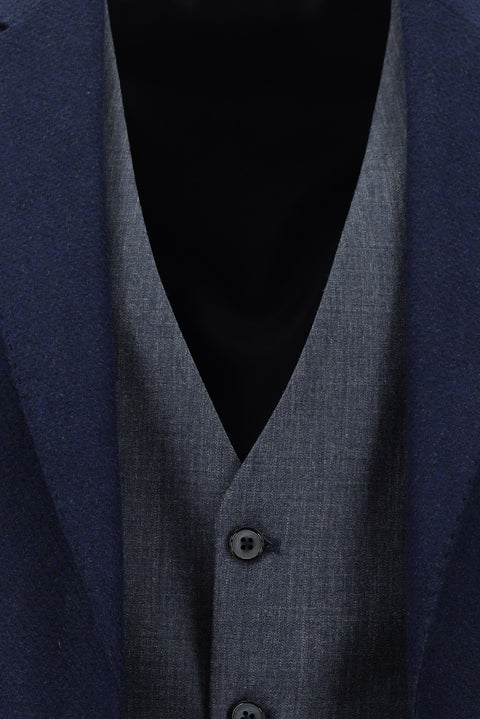 Açık Lacivert 7 Drop Slim Fit Dar Kesim Kombinli Yelekli Takım Elbise