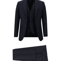 Orta Lacivert 7 Drop Slim Fit Dar Kesim Kombinli Yelekli Takım Elbise