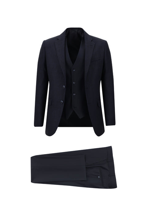 Orta Lacivert 7 Drop Slim Fit Dar Kesim Kombinli Yelekli Takım Elbise