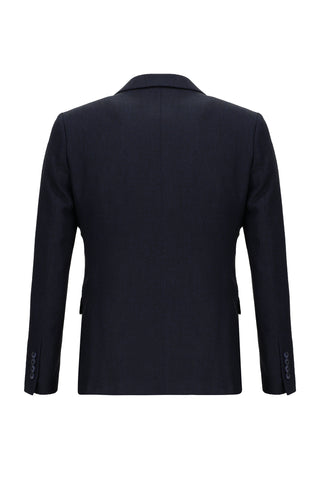  Orta Lacivert 7 Drop Slim Fit Dar Kesim Desenli Kombinli Yelekli Takım Elbise