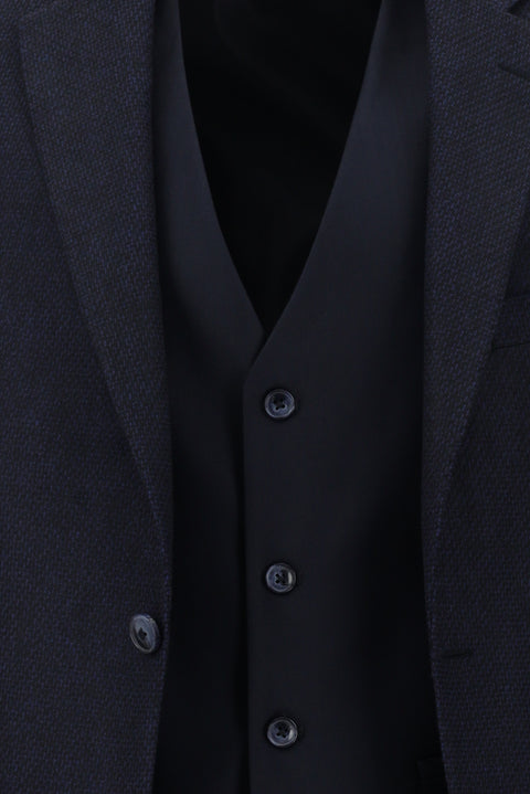 Orta Lacivert 7 Drop Slim Fit Dar Kesim Kombinli Yelekli Takım Elbise