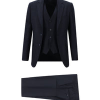 Koyu Lacivert 7 Drop Slim Fit Dar Kesim Kombinli Yelekli Takım Elbise