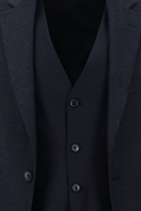 Koyu Lacivert 7 Drop Slim Fit Dar Kesim Kombinli Yelekli Takım Elbise