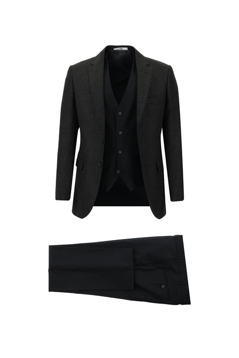 Koyu Antrasit 7 Drop Slim Fit Dar Kesim Kombinli Yelekli Takım Elbise