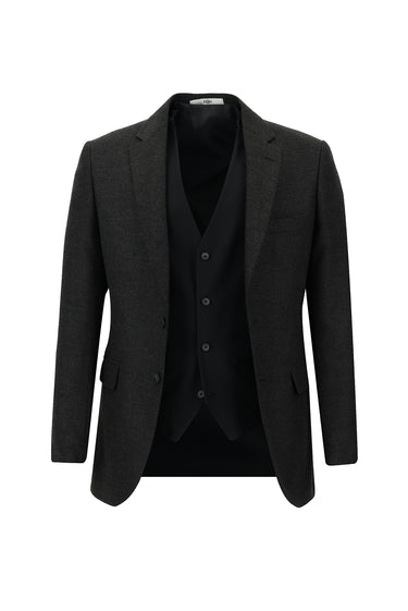 Koyu Antrasit Slim Fit Dar Kesim Kombinli Yelekli Takım Elbise