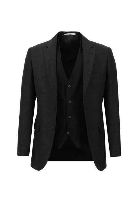 Koyu Antrasit 7 Drop Slim Fit Dar Kesim Kombinli Yelekli Takım Elbise