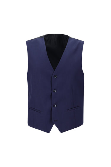 Orta Lacivert Slim Fit Dar Kesim Beli Lastikli İpli Kombinli Yelekli Takım Elbise