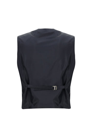 Orta Lacivert Slim Fit Dar Kesim Beli Lastikli İpli Kombinli Yelekli Takım Elbise