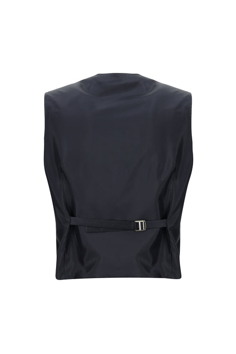 Orta Lacivert 7 Drop Slim Fit Dar Kesim Beli Lastikli İpli Kombinli Yelekli Takım Elbise