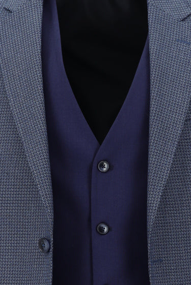 Orta Lacivert Slim Fit Dar Kesim Beli Lastikli İpli Kombinli Yelekli Takım Elbise