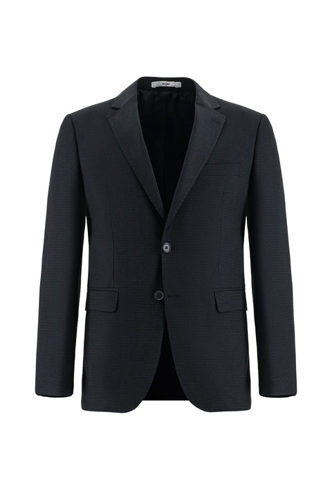 Koyu Lacivert 7 Drop Slim Fit Dar Kesim Desenli Kombinli Takım Elbise