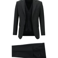 Koyu Antrasit Slim Fit Dar Kesim Kombinli Yelekli Takım Elbise