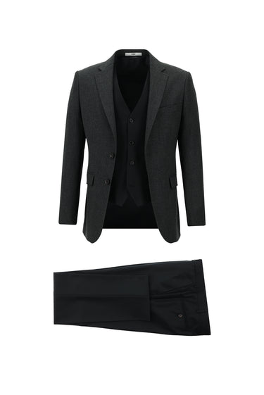 Koyu Antrasit Slim Fit Dar Kesim Kombinli Yelekli Takım Elbise