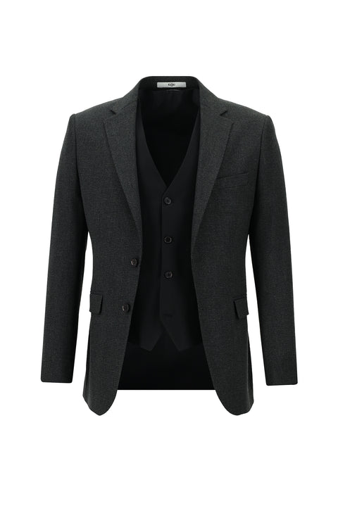 Koyu Antrasit 7 Drop Slim Fit Dar Kesim Kombinli Yelekli Takım Elbise