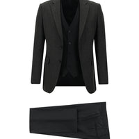 Orta Antrasit Slim Fit Dar Kesim Kombinli Yelekli Takım Elbise