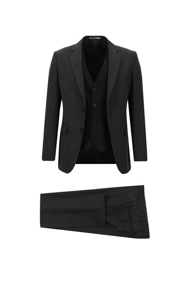 Orta Antrasit Slim Fit Dar Kesim Kombinli Yelekli Takım Elbise