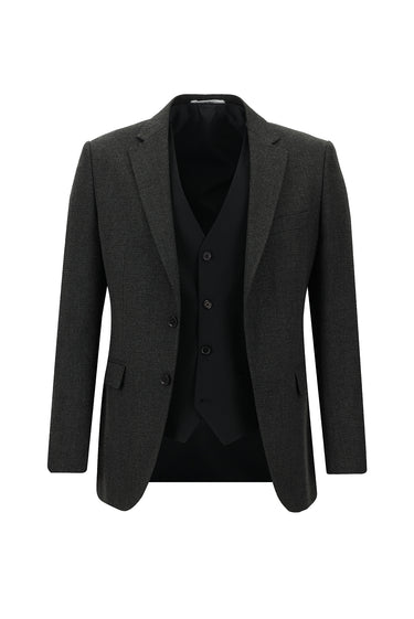 Orta Antrasit Slim Fit Dar Kesim Kombinli Yelekli Takım Elbise