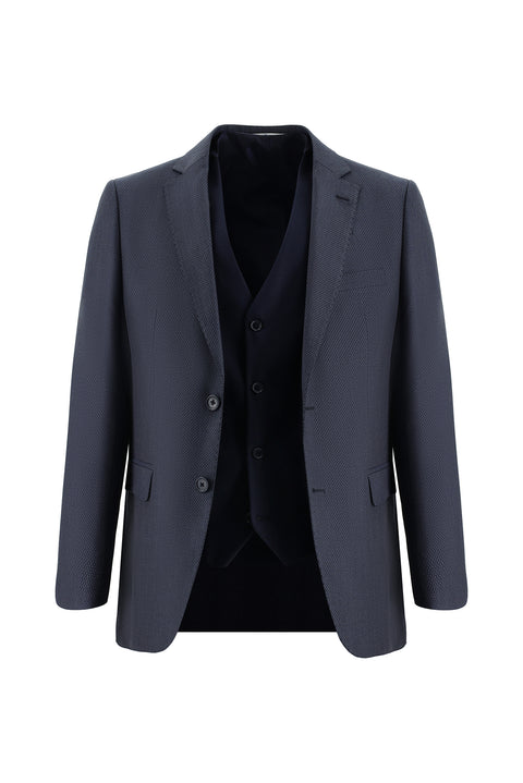 Orta Lacivert 6 Drop Regular Fit Standart Kesim Kombinli Yelekli Takım Elbise