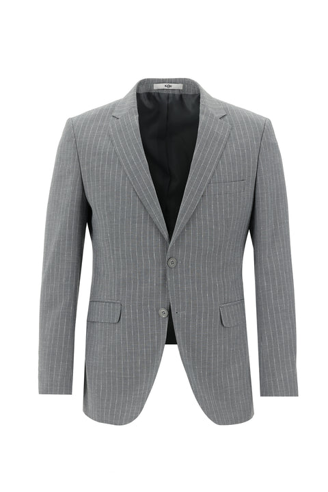 Orta Gri 7 Drop Slim Fit Dar Kesim Desenli Takım Elbise