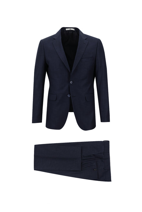 Koyu Lacivert 7 Drop Slim Fit Dar Kesim Desenli Takım Elbise