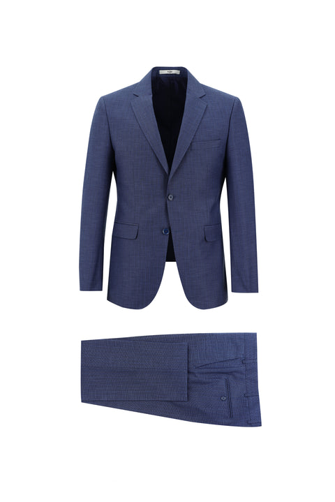 Havacı Mavi 7 Drop Slim Fit Dar Kesim Desenli Takım Elbise