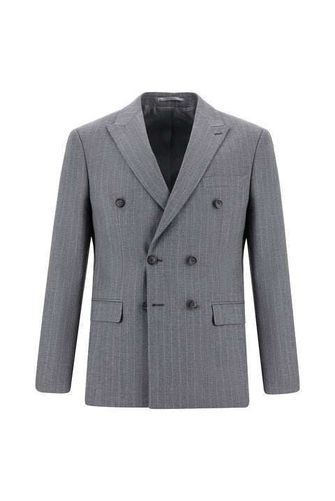 Medium Grey 7 Drop Super Slim Fit Extra Narrow Cut Striped Double-Breasted Suit