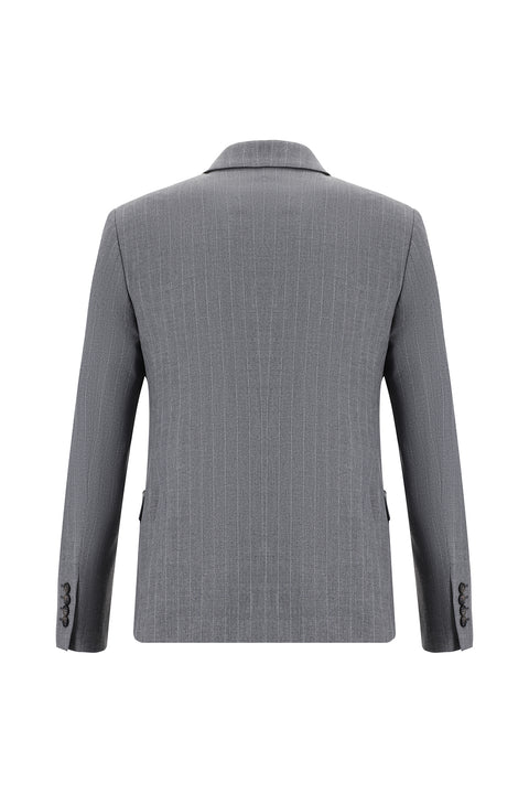 Medium Grey 7 Drop Super Slim Fit Extra Narrow Cut Striped Double-Breasted Suit