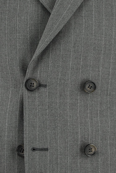 Orta Gri Super Slim Fit Ekstra Dar Kesim Çizgili Kruvaze Takım Elbise
